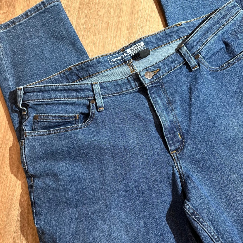 Carhartt Jeans Women 18 Tall Blue Relaxed Straight Leg Utility Workwear Denim - Picture 9 of 16